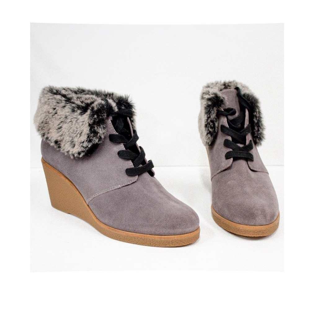 EUC Cole Haan Coralie Waterproof Wedge Bootie. Grey. Faux Fur. Size 9 /9B - Picture 5 of 12